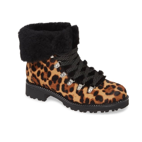 J.CREW Leopard Fur Calf Hair Nordic Hiking Boot - Picture 1 of 6